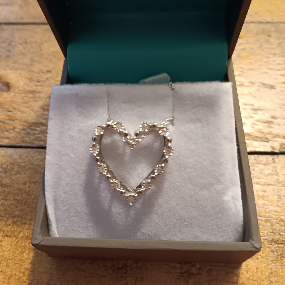 PD! New Effy® 1/10 ct. t.w. Diamond Heart Pendant Necklace in Sterling Silver